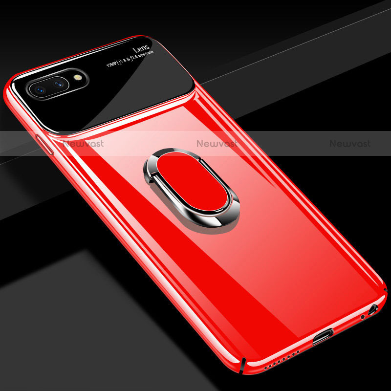 Hard Rigid Plastic Matte Finish Case Cover with Magnetic Finger Ring Stand A01 for Oppo A12e Red