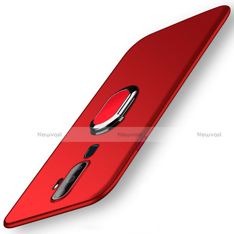 Hard Rigid Plastic Matte Finish Case Cover with Magnetic Finger Ring Stand A01 for Oppo A5 (2020) Red