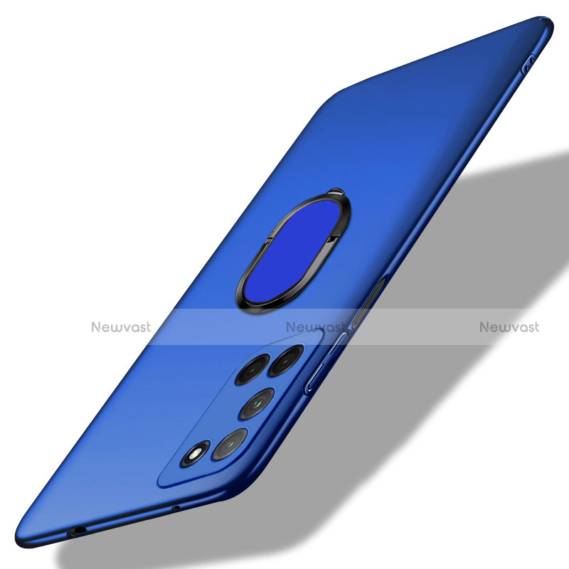 Hard Rigid Plastic Matte Finish Case Cover with Magnetic Finger Ring Stand A01 for Oppo A72 Blue