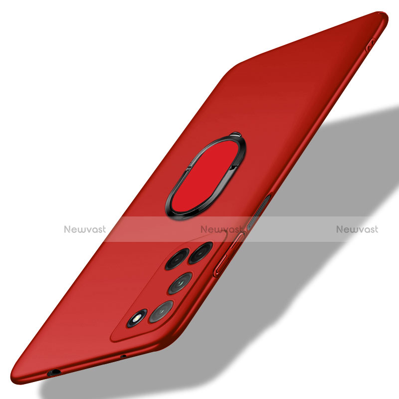 Hard Rigid Plastic Matte Finish Case Cover with Magnetic Finger Ring Stand A01 for Oppo A72 Red