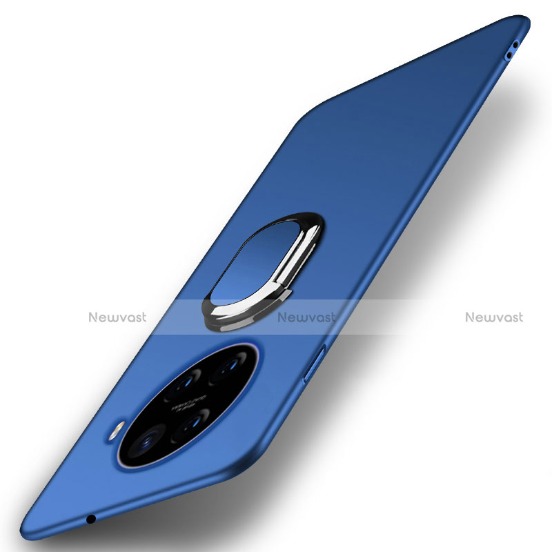 Hard Rigid Plastic Matte Finish Case Cover with Magnetic Finger Ring Stand A01 for Oppo Ace2 Blue