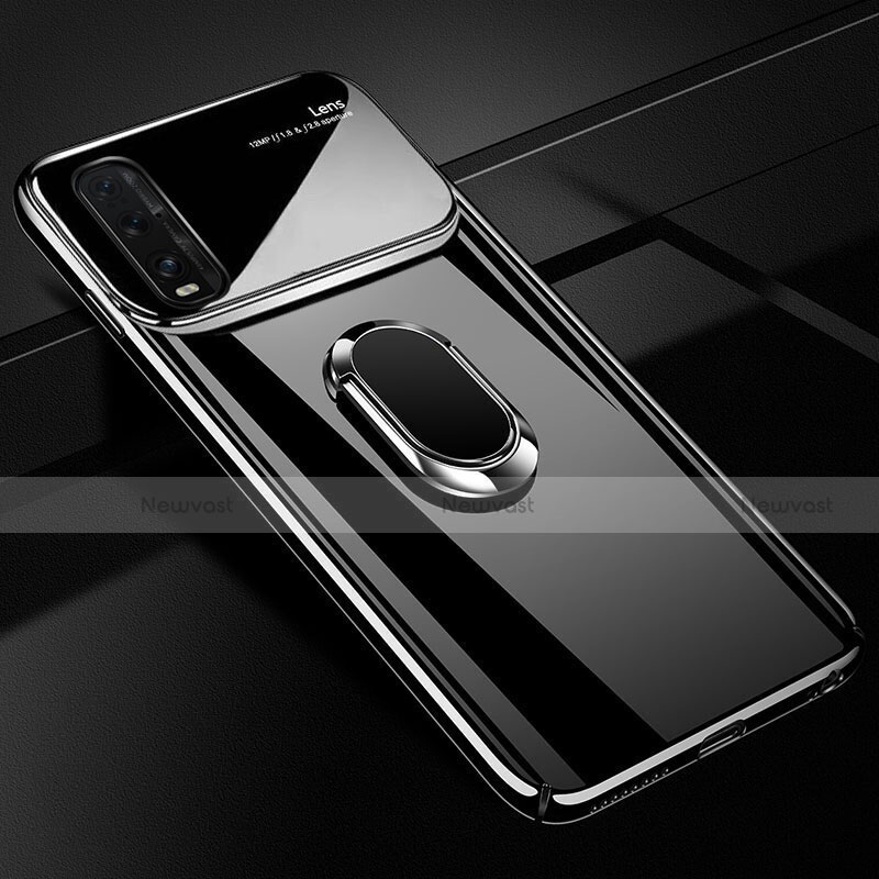 Hard Rigid Plastic Matte Finish Case Cover with Magnetic Finger Ring Stand A01 for Oppo Find X2 Black