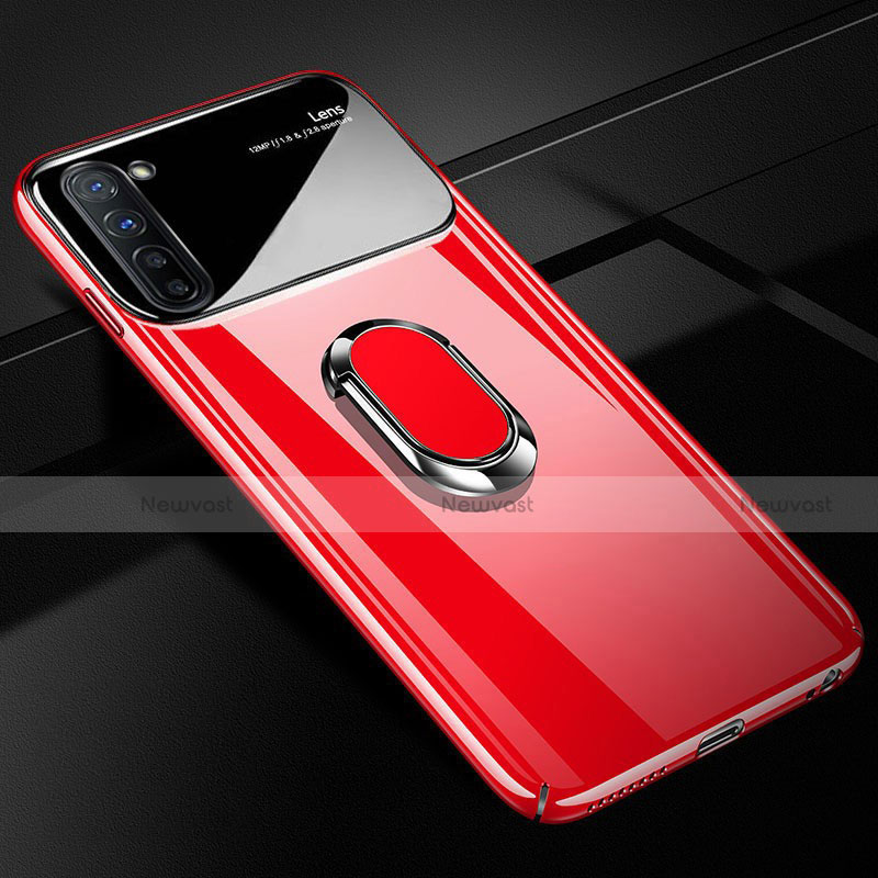 Hard Rigid Plastic Matte Finish Case Cover with Magnetic Finger Ring Stand A01 for Oppo Find X2 Lite Red