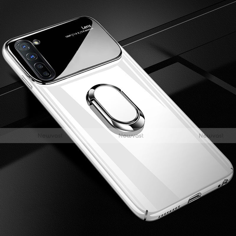 Hard Rigid Plastic Matte Finish Case Cover with Magnetic Finger Ring Stand A01 for Oppo Find X2 Lite White