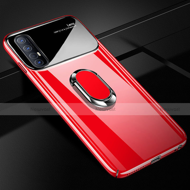 Hard Rigid Plastic Matte Finish Case Cover with Magnetic Finger Ring Stand A01 for Oppo Find X2 Neo Red