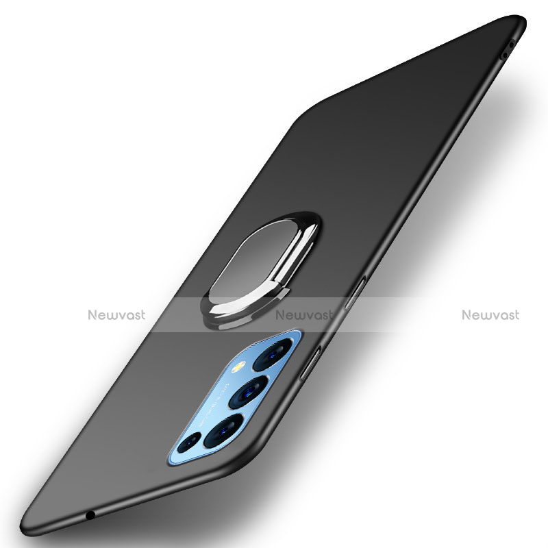 Hard Rigid Plastic Matte Finish Case Cover with Magnetic Finger Ring Stand A01 for Oppo Find X3 Lite 5G Black