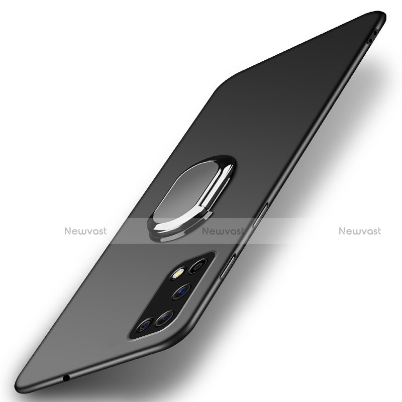 Hard Rigid Plastic Matte Finish Case Cover with Magnetic Finger Ring Stand A01 for Oppo K7x 5G Black