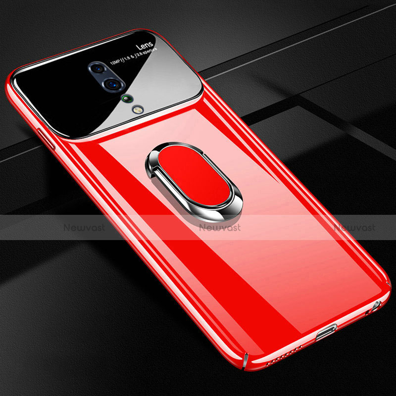 Hard Rigid Plastic Matte Finish Case Cover with Magnetic Finger Ring Stand A01 for Oppo Reno Z Red