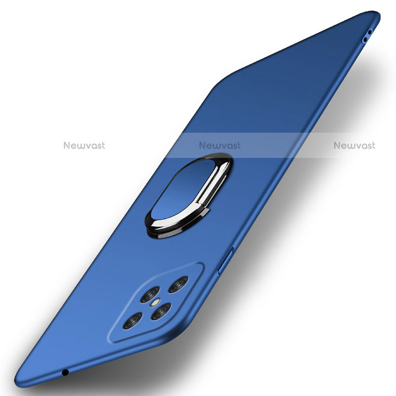 Hard Rigid Plastic Matte Finish Case Cover with Magnetic Finger Ring Stand A01 for Oppo Reno4 Z 5G Blue