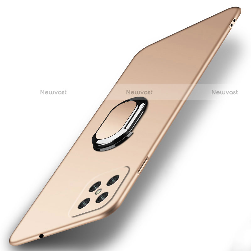 Hard Rigid Plastic Matte Finish Case Cover with Magnetic Finger Ring Stand A01 for Oppo Reno4 Z 5G Gold