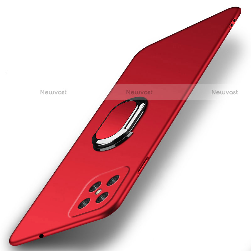 Hard Rigid Plastic Matte Finish Case Cover with Magnetic Finger Ring Stand A01 for Oppo Reno4 Z 5G Red