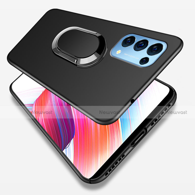 Hard Rigid Plastic Matte Finish Case Cover with Magnetic Finger Ring Stand A01 for Oppo Reno5 5G