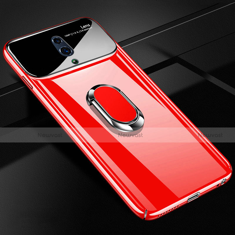 Hard Rigid Plastic Matte Finish Case Cover with Magnetic Finger Ring Stand A01 for Realme X Red