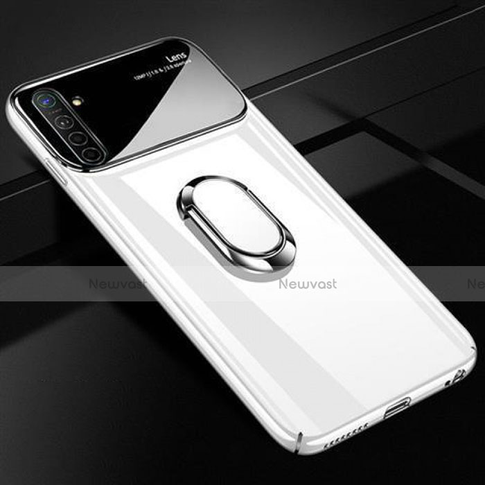 Hard Rigid Plastic Matte Finish Case Cover with Magnetic Finger Ring Stand A01 for Realme X2 White