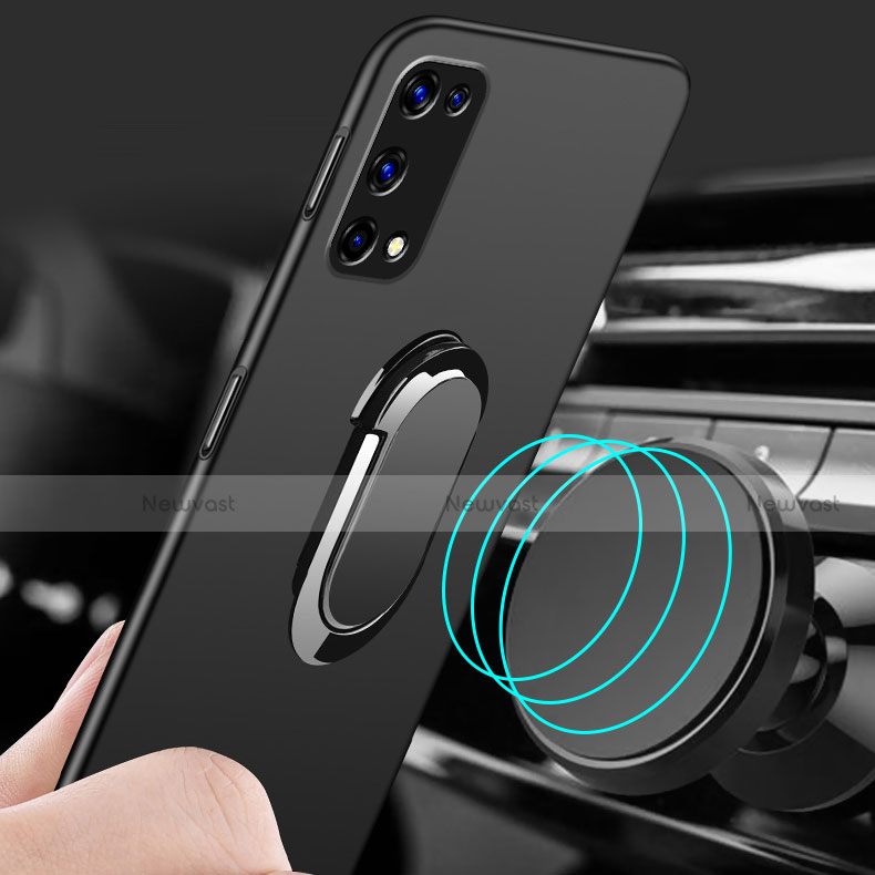 Hard Rigid Plastic Matte Finish Case Cover with Magnetic Finger Ring Stand A01 for Realme X7 5G