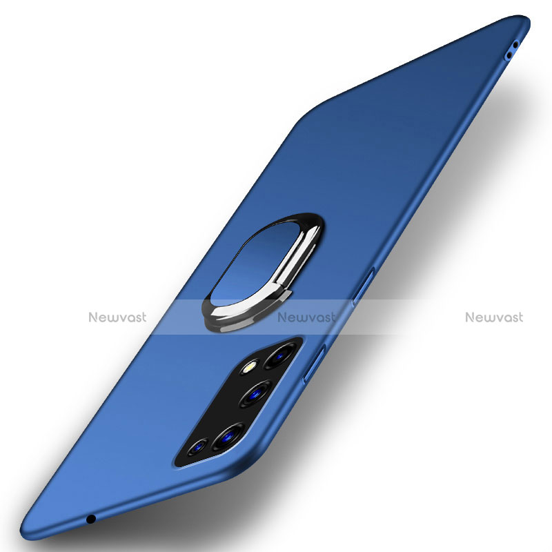 Hard Rigid Plastic Matte Finish Case Cover with Magnetic Finger Ring Stand A01 for Realme X7 Pro 5G Blue