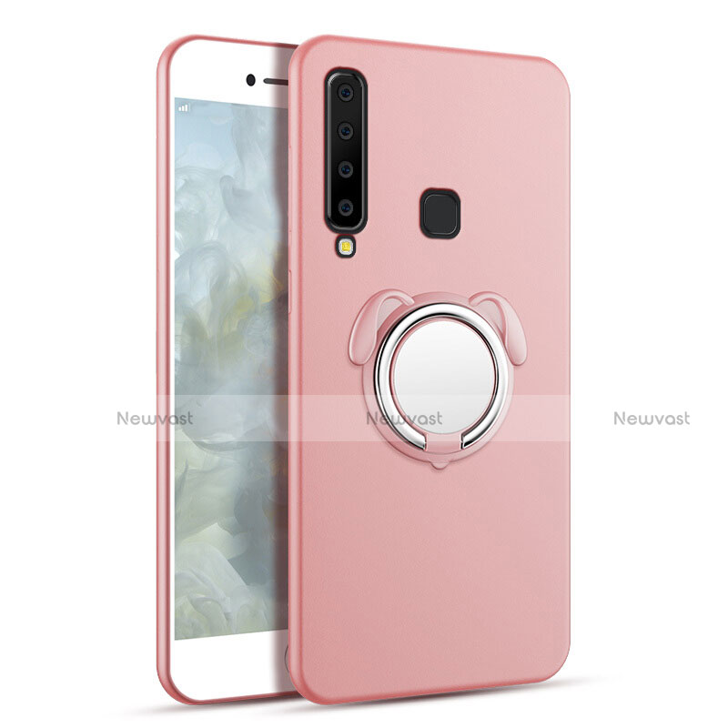 Hard Rigid Plastic Matte Finish Case Cover with Magnetic Finger Ring Stand A01 for Samsung Galaxy A9s Rose Gold