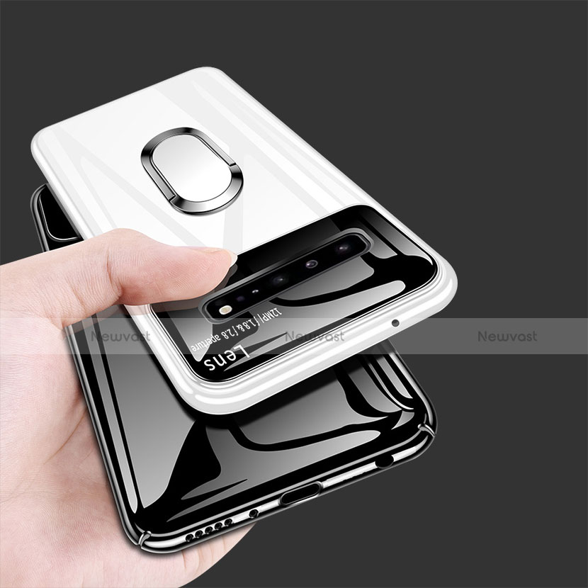 Hard Rigid Plastic Matte Finish Case Cover with Magnetic Finger Ring Stand A01 for Samsung Galaxy S10 5G SM-G977B