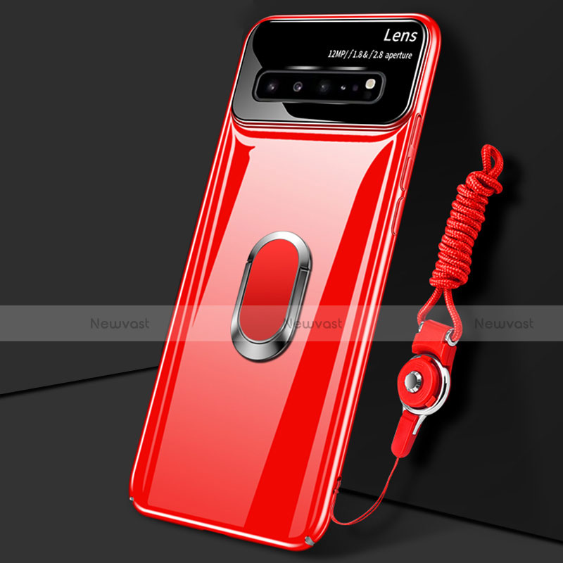 Hard Rigid Plastic Matte Finish Case Cover with Magnetic Finger Ring Stand A01 for Samsung Galaxy S10 5G SM-G977B Red