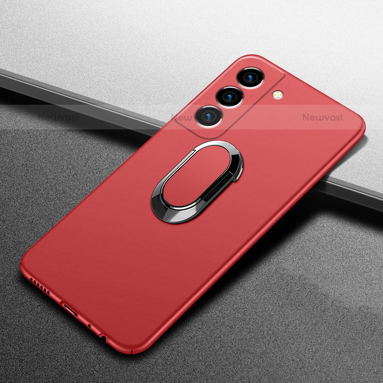 Hard Rigid Plastic Matte Finish Case Cover with Magnetic Finger Ring Stand A01 for Samsung Galaxy S23 5G Red