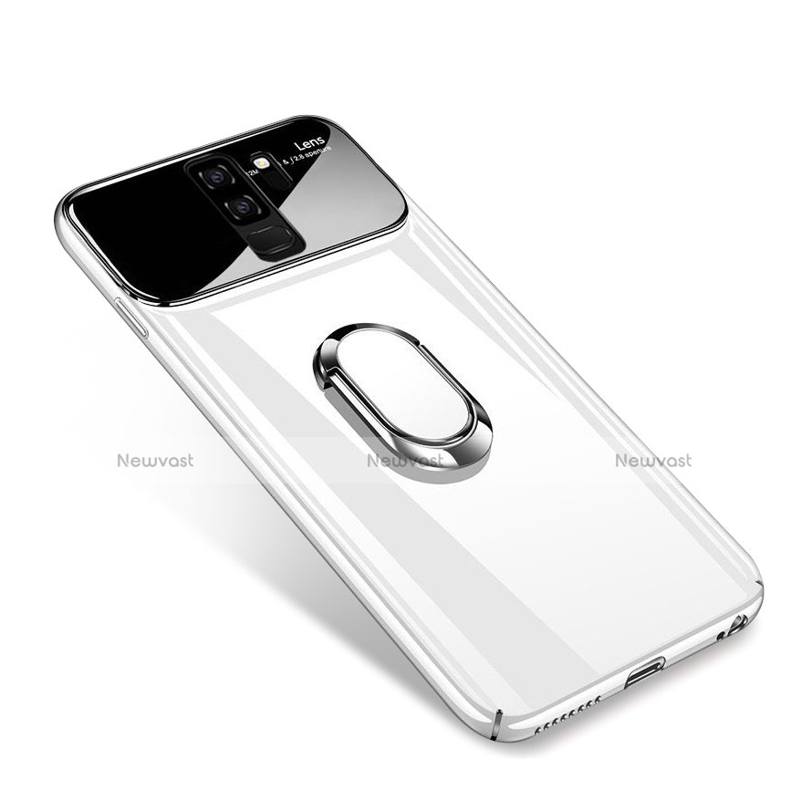 Hard Rigid Plastic Matte Finish Case Cover with Magnetic Finger Ring Stand A01 for Samsung Galaxy S9 Plus White