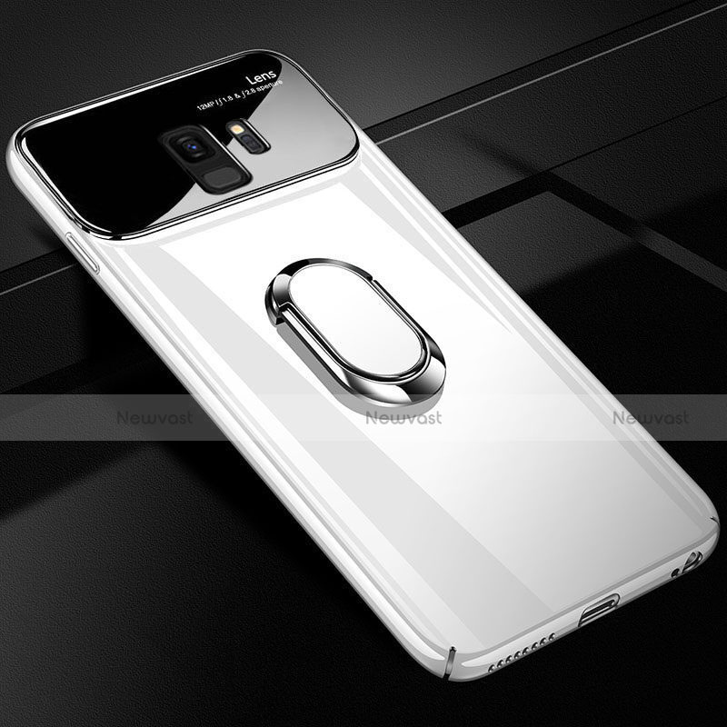 Hard Rigid Plastic Matte Finish Case Cover with Magnetic Finger Ring Stand A01 for Samsung Galaxy S9 White