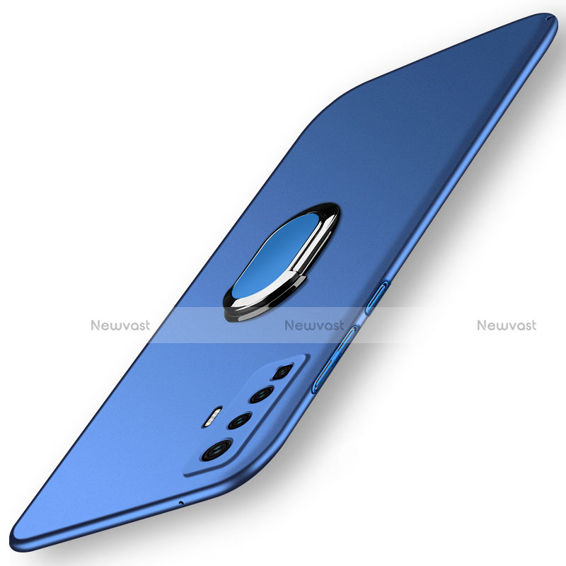 Hard Rigid Plastic Matte Finish Case Cover with Magnetic Finger Ring Stand A01 for Vivo X50 5G Blue