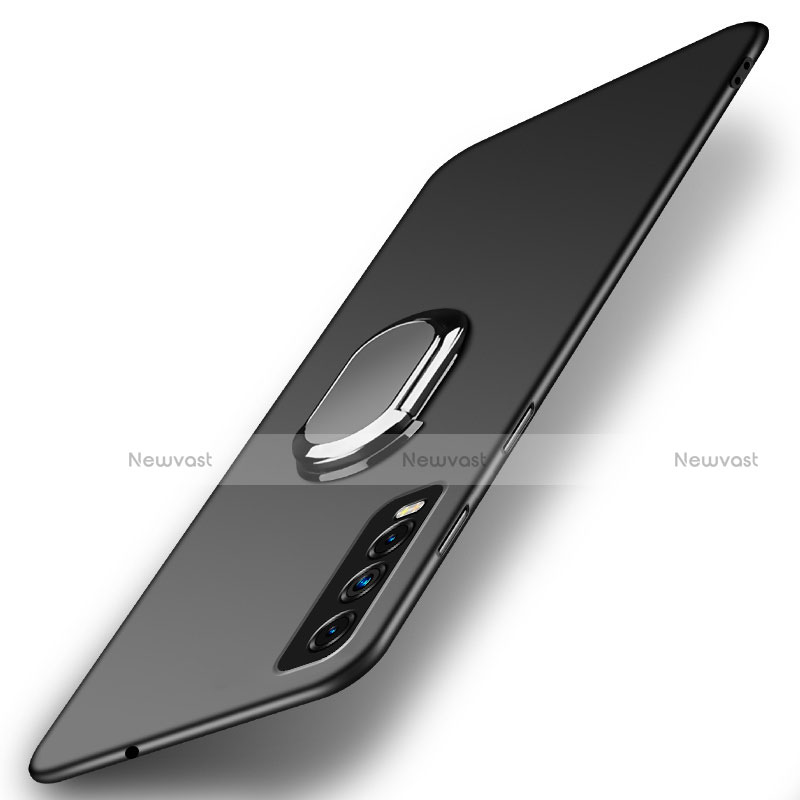 Hard Rigid Plastic Matte Finish Case Cover with Magnetic Finger Ring Stand A01 for Vivo Y11s