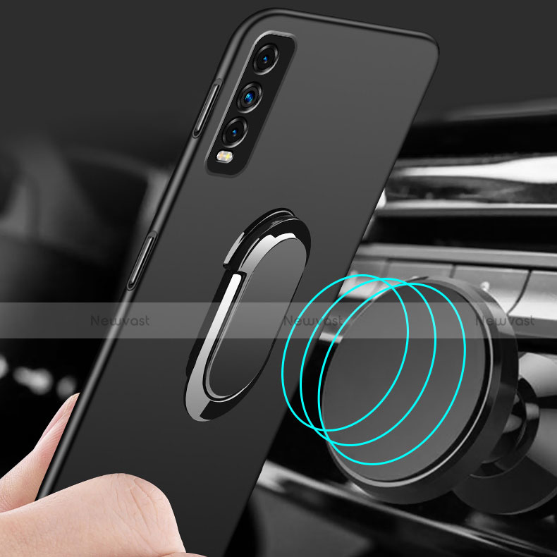 Hard Rigid Plastic Matte Finish Case Cover with Magnetic Finger Ring Stand A01 for Vivo Y11s