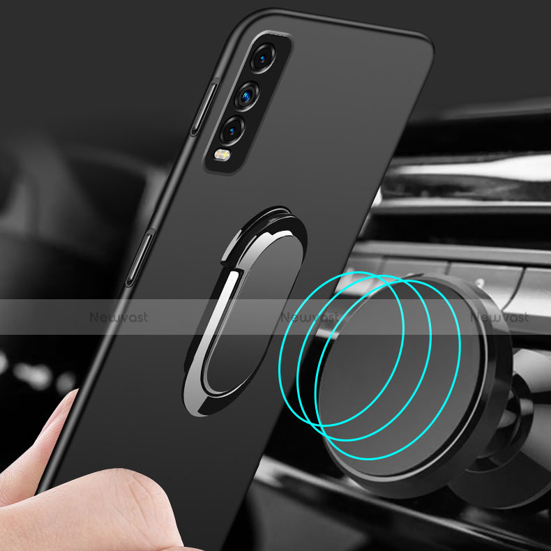 Hard Rigid Plastic Matte Finish Case Cover with Magnetic Finger Ring Stand A01 for Vivo Y12s