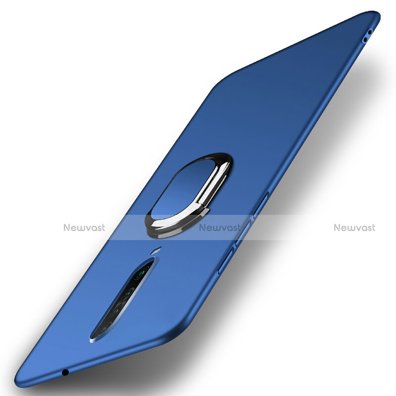 Hard Rigid Plastic Matte Finish Case Cover with Magnetic Finger Ring Stand A01 for Xiaomi Poco X2 Blue