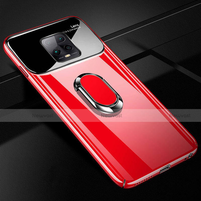 Hard Rigid Plastic Matte Finish Case Cover with Magnetic Finger Ring Stand A01 for Xiaomi Redmi 10X Pro 5G Red