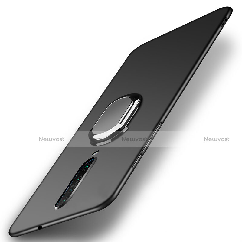 Hard Rigid Plastic Matte Finish Case Cover with Magnetic Finger Ring Stand A01 for Xiaomi Redmi K30 4G Black