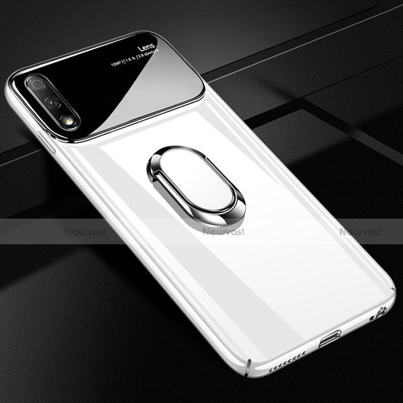 Hard Rigid Plastic Matte Finish Case Cover with Magnetic Finger Ring Stand A02 for Huawei Honor 9X White