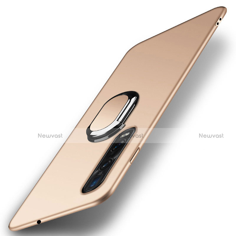 Hard Rigid Plastic Matte Finish Case Cover with Magnetic Finger Ring Stand A02 for Oppo Find X2 Pro Gold