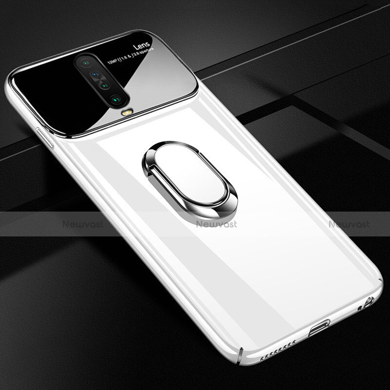 Hard Rigid Plastic Matte Finish Case Cover with Magnetic Finger Ring Stand A02 for Xiaomi Redmi K30 5G White