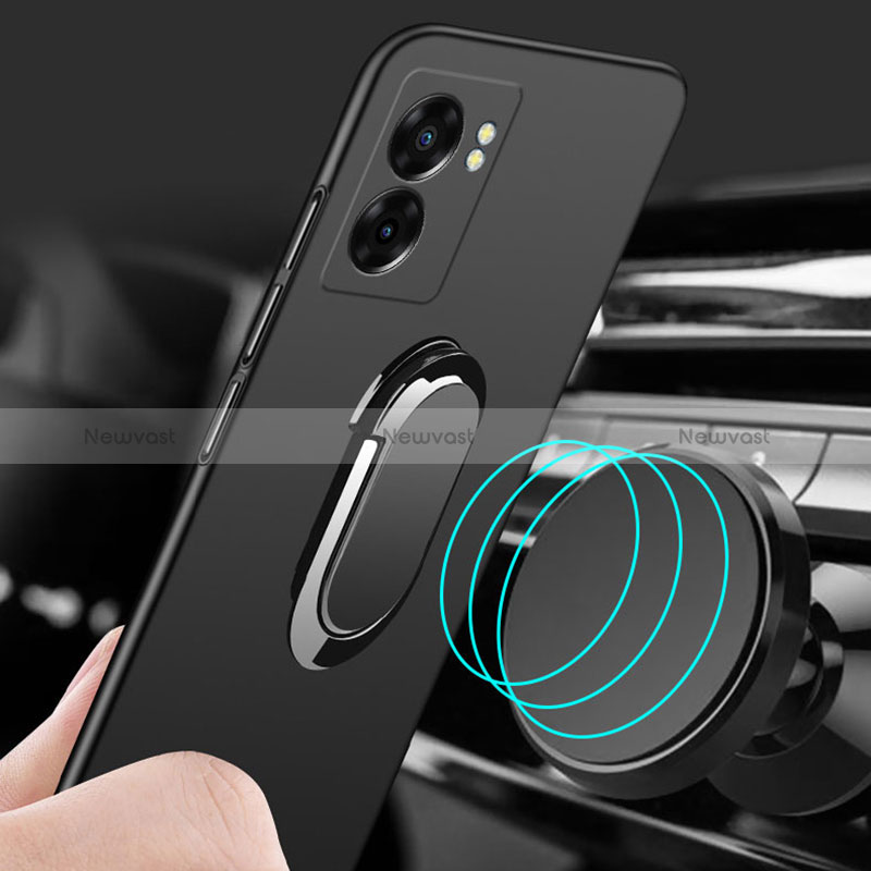 Hard Rigid Plastic Matte Finish Case Cover with Magnetic Finger Ring Stand for Oppo A56S 5G