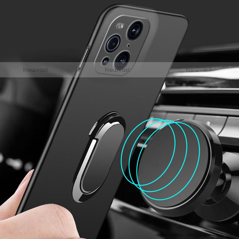 Hard Rigid Plastic Matte Finish Case Cover with Magnetic Finger Ring Stand for Oppo Find X3 Pro 5G