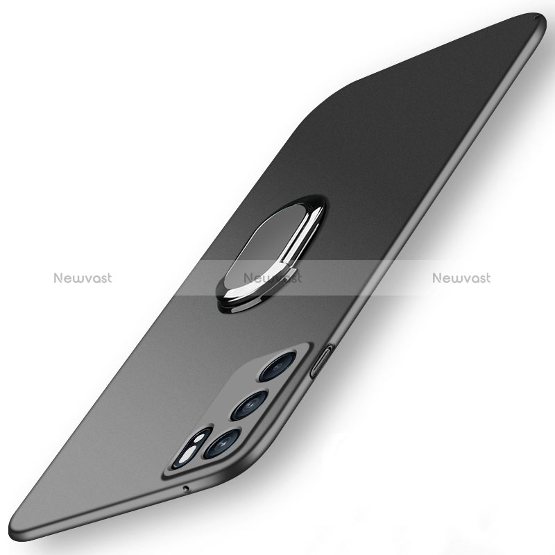 Hard Rigid Plastic Matte Finish Case Cover with Magnetic Finger Ring Stand for Oppo Reno6 5G Black