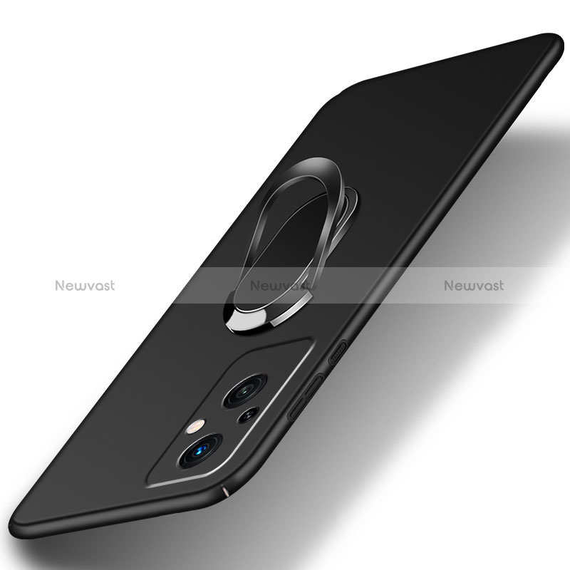 Hard Rigid Plastic Matte Finish Case Cover with Magnetic Finger Ring Stand for Oppo Reno7 Lite 5G Black