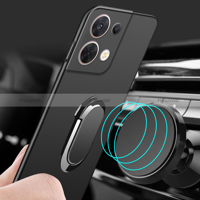 Hard Rigid Plastic Matte Finish Case Cover with Magnetic Finger Ring Stand for Oppo Reno9 Pro 5G