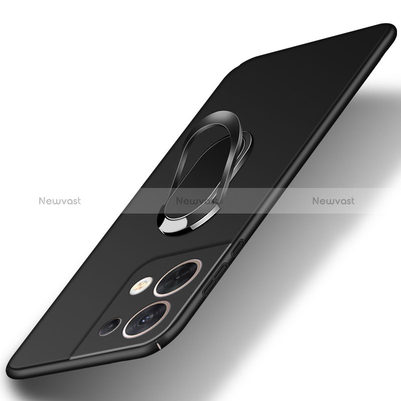 Hard Rigid Plastic Matte Finish Case Cover with Magnetic Finger Ring Stand for Oppo Reno9 Pro 5G Black