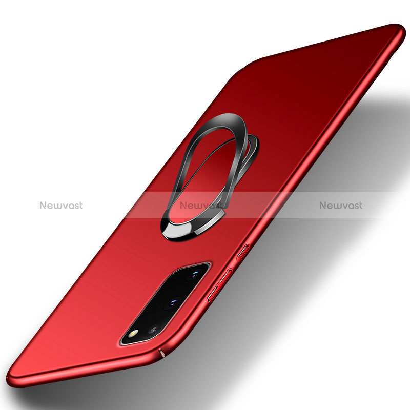 Hard Rigid Plastic Matte Finish Case Cover with Magnetic Finger Ring Stand for Samsung Galaxy S20 FE (2022) 5G Red