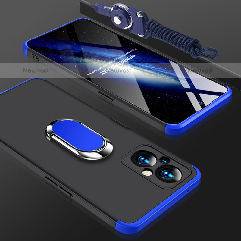 Hard Rigid Plastic Matte Finish Case Cover with Magnetic Finger Ring Stand GK1 for OnePlus Nord N20 5G Blue and Black