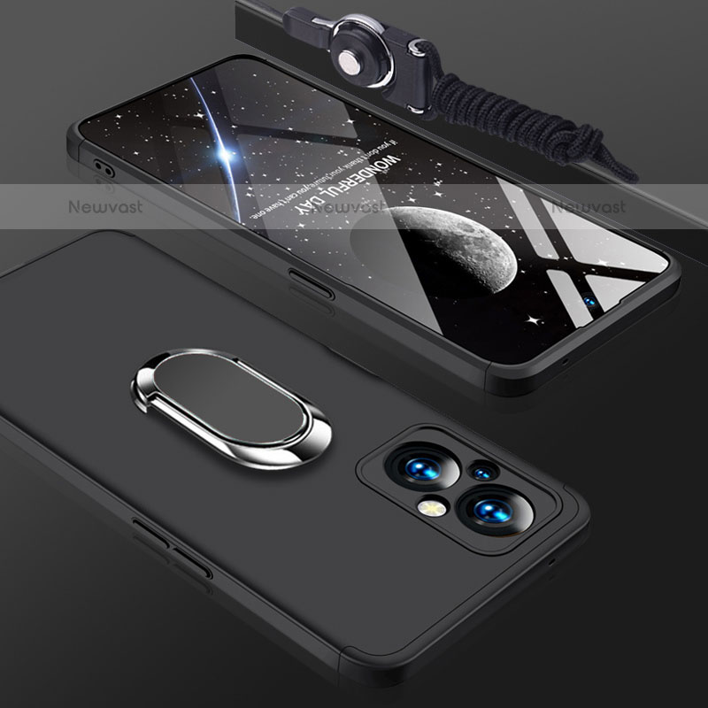 Hard Rigid Plastic Matte Finish Case Cover with Magnetic Finger Ring Stand GK1 for Oppo F21s Pro 5G Black