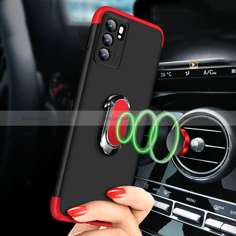 Hard Rigid Plastic Matte Finish Case Cover with Magnetic Finger Ring Stand GK1 for Oppo Reno6 5G