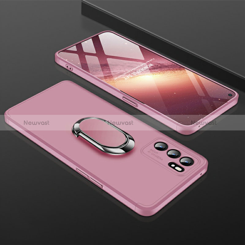 Hard Rigid Plastic Matte Finish Case Cover with Magnetic Finger Ring Stand GK1 for Oppo Reno6 5G Rose Gold