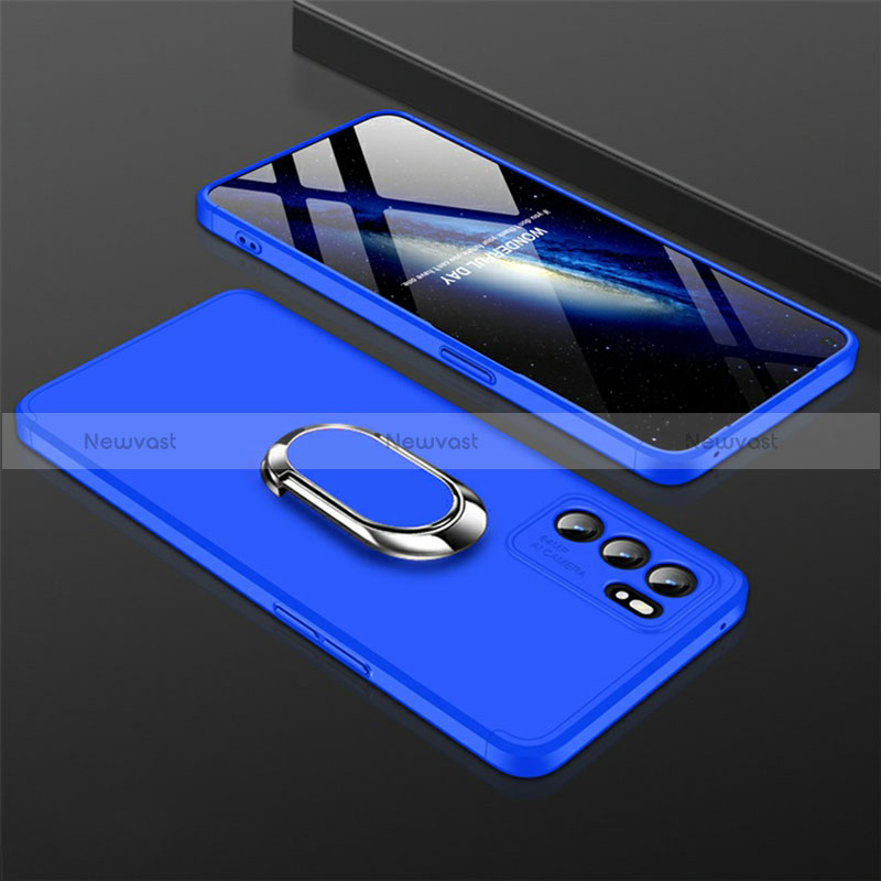 Hard Rigid Plastic Matte Finish Case Cover with Magnetic Finger Ring Stand GK1 for Oppo Reno6 Pro 5G India