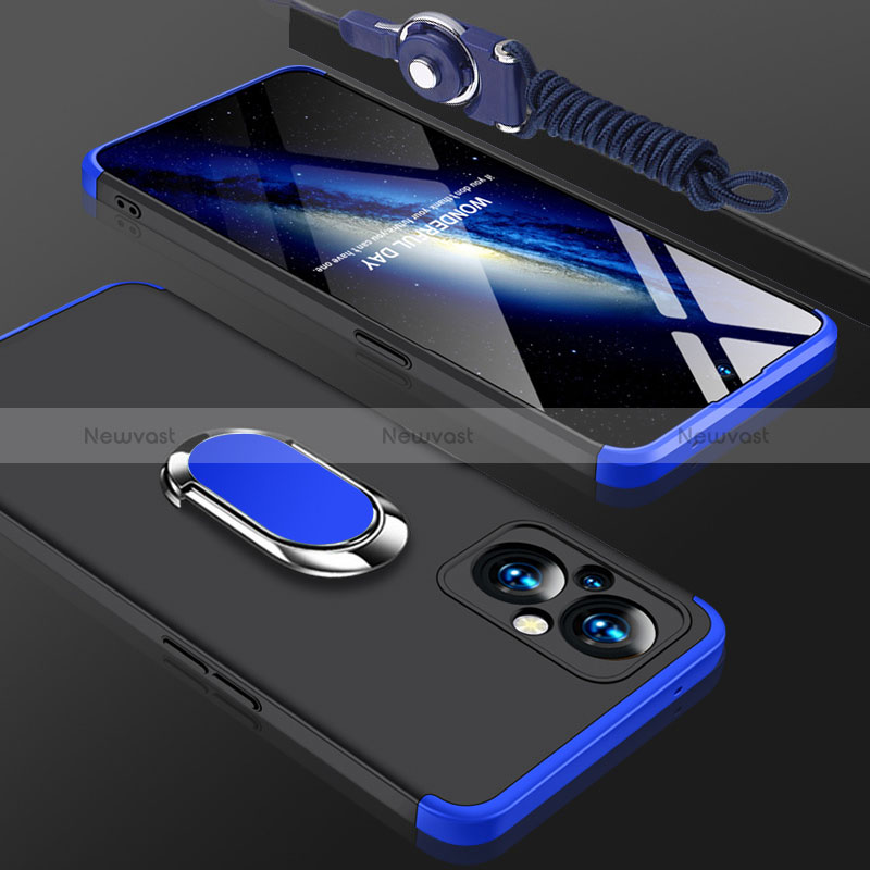 Hard Rigid Plastic Matte Finish Case Cover with Magnetic Finger Ring Stand GK1 for Oppo Reno7 Lite 5G Blue and Black