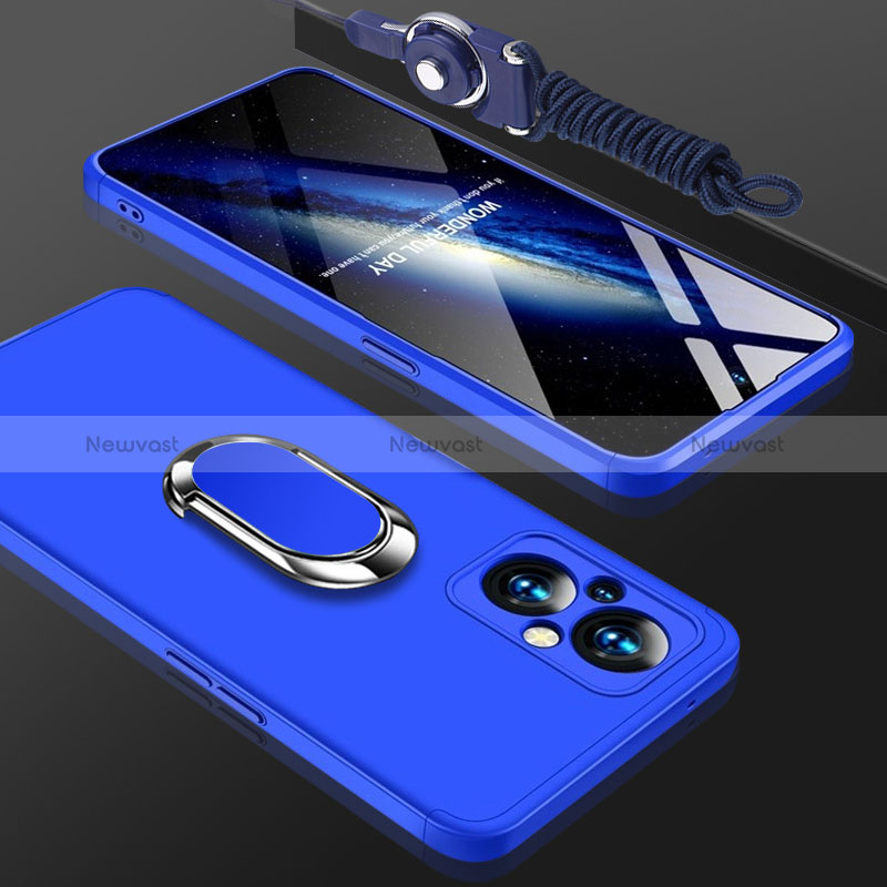 Hard Rigid Plastic Matte Finish Case Cover with Magnetic Finger Ring Stand GK1 for Oppo Reno7 Z 5G Blue